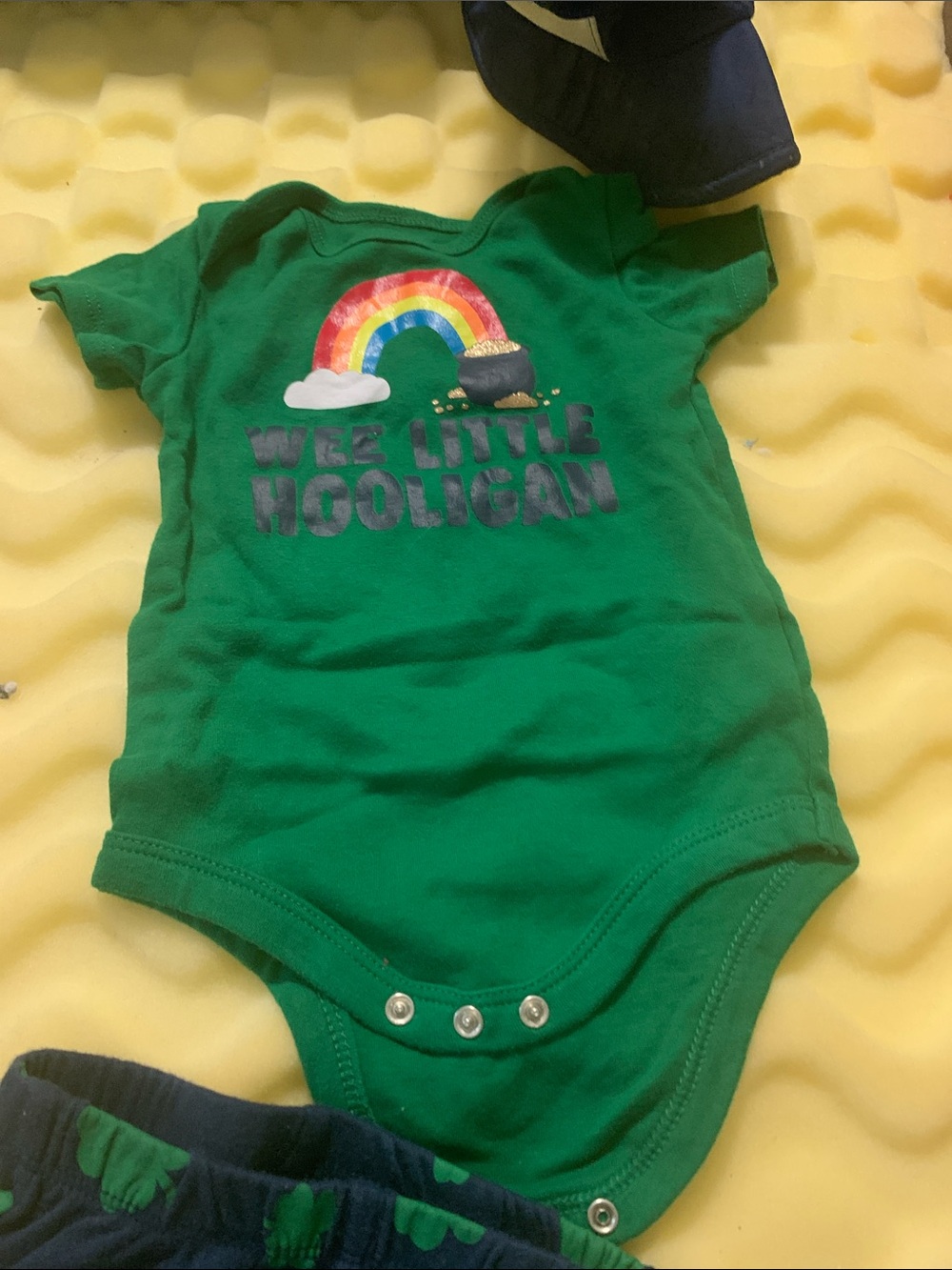 Wee Little Hooligan Green Baby One-Piece Bodysuit with Rainbow